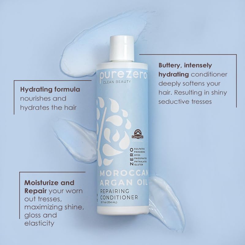 Purezero Moroccan Argan Oil Shampoo & Conditioner Set - Repair Damaged Hair - 100% Vegan & Cruelty Free