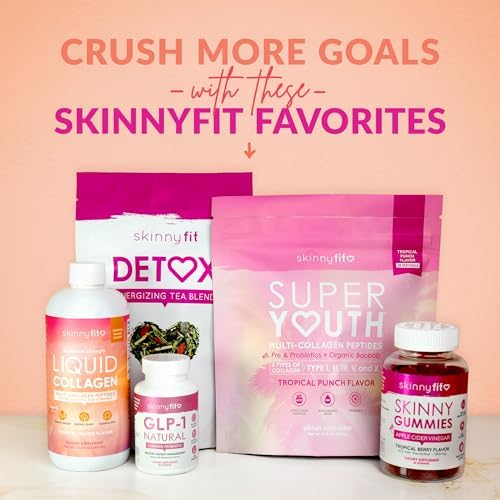 SkinnyFit Super Youth Tropical Punch Multi-Collagen Peptides + Probiotics, Baobab Fiber, Apple Cider Vinegar, Hyaluronic Acid, & Vitamin C, Skin, Hair, Joint & Metabolism Support, 30 Servings