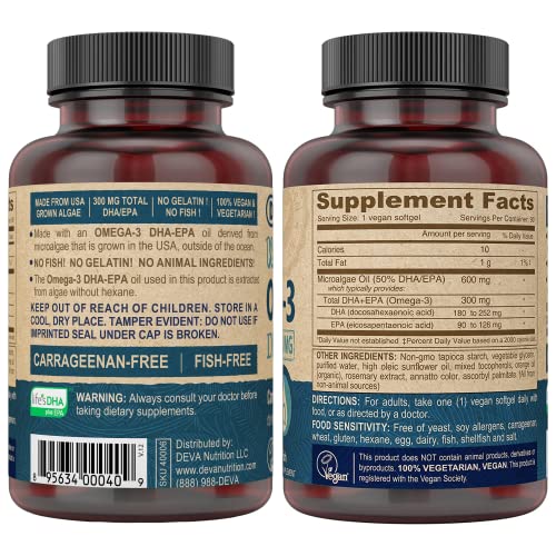 Deva Vegan Omega-3 DHA-EPA Algae Oil 300 mg - 90 Softgels