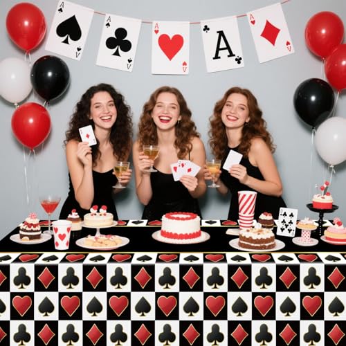 4 Pcs Black Casino Poker Tablecloths (Rectangular)