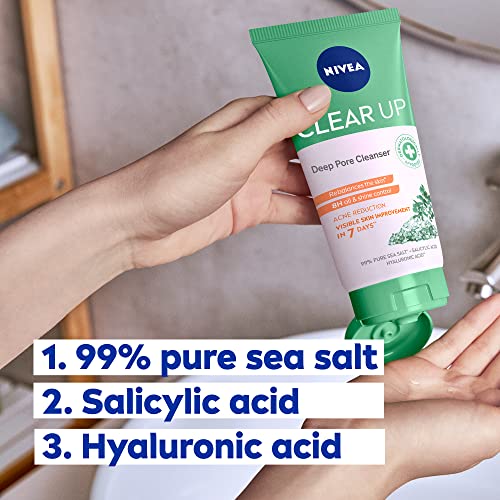 NIVEA Deep Pore Cleanser Face Wash - Clear Up Anti-Acne with Sea Salt, Salicylic & Hyaluronic Acid, 50ml