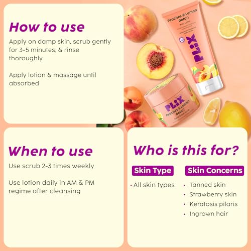 PLIX The Plant Fix Peaches & Lemon Detan Body Scrub (200g) | Bump Eraser for Tan Removal & Even Tone