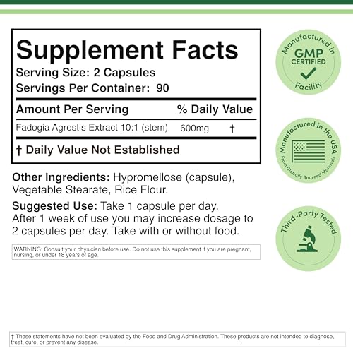 Fadogia Agrestis 600mg Extract - 180 Capsules for Testosterone Support & Performance
