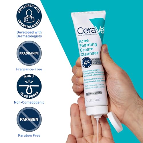 CeraVe Acne Foaming Cream Cleanser, 5 oz, Fragrance-Free & Non-Comedogenic