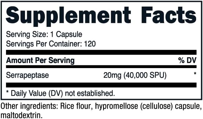 Nutricost Serrapeptase 40,000 SPU - 120 Vegetarian Capsules