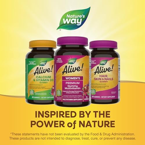 Nature’s Way Alive! Premium Women’s Gummy Multivitamin, Supports Energy Metabolism, Muscle Function*, B-Vitamins, Grape, Cherry, & Blueberry-Acai Flavored, 75 Gummies (Packaging May Vary)