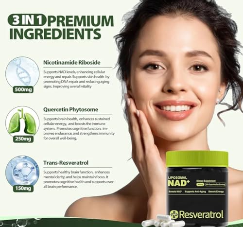 NAD Supplement with Resveratrol - 120 Capsules for Cellular Health & Anti-Aging