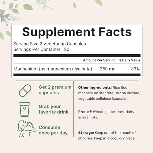 Micro Ingredients Chelated Magnesium Glycinate 350mg (240 Veggie Capsules)