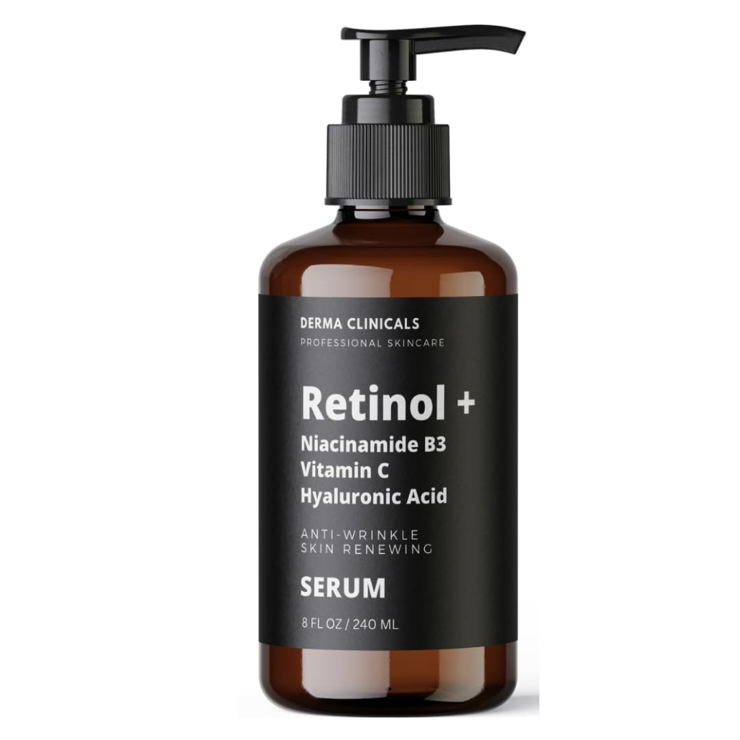 Retinol + Niacinamide B3, Vitamin C, Hyaluronic Acid Serum - Anti-Aging & Brightening Face Serum (8oz)