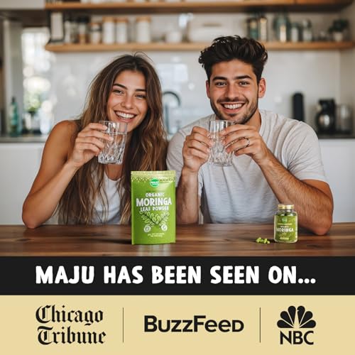 Maju Superfoods Organic Moringa Capsules, Oleifera Leaf Extract, Dried Drumstick Tree Leaves, Premium Plant-Based Supplement (90 ct)