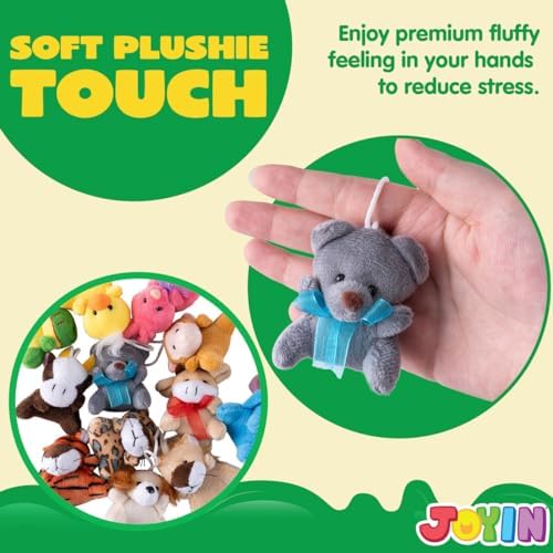 36 Pack Mini Animal Plush Toys - Party Favors, Keychain Decorations