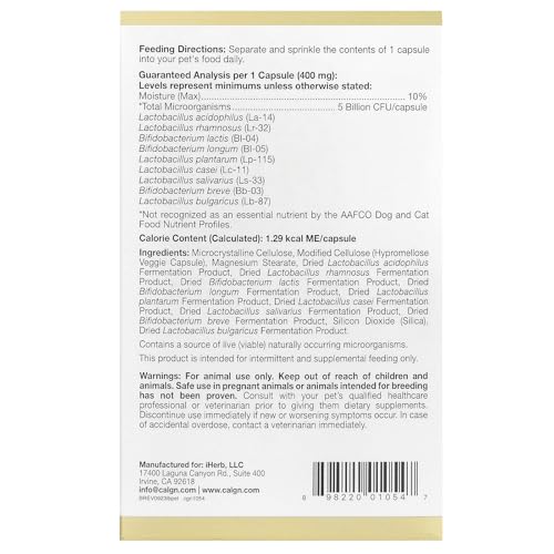 California Gold Nutrition LactoBif Pet Probiotics 5 Billion CFU 60 Veggie Capsules