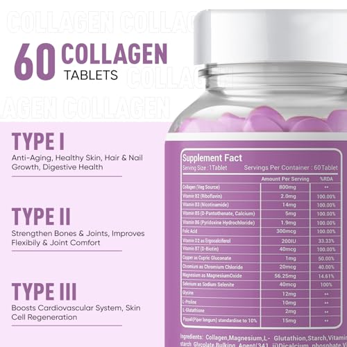 Herbal Max Collagen 800mg Tablets for Skin, Hair, Joints & Nails, 60 Count