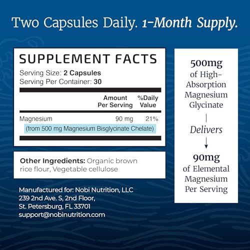 Nobi Nutrition Magnesium Glycinate 500mg - Chelated for Sleep, Heart & Bone Health