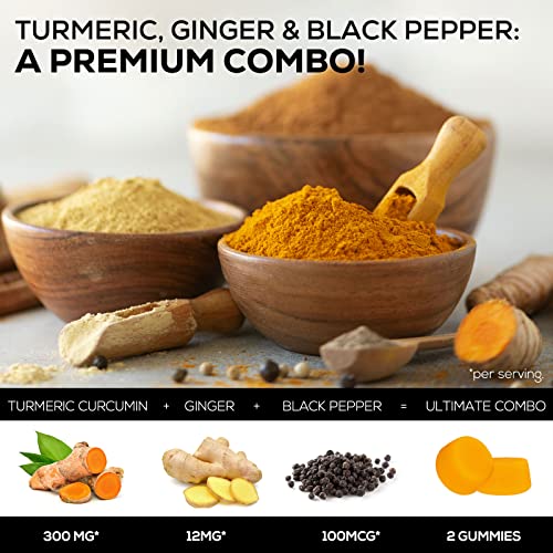 Turmeric Curcumin Gummies - 95% Curcuminoids with Black Pepper for Joint Support - Peach Flavor - 60 Count