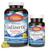 Carlson Cod Liver Oil Gems - 180 Softgels with Vitamins A & D3, Natural Lemon