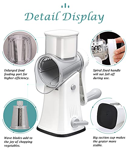 Ourokhome 5-in-1 Rotary Cheese Grater & Mandolin Food Slicer (White)