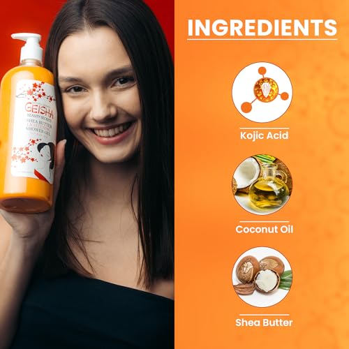 Geisha Kojic Acid Skin Brightening Body Wash - 33 oz - Even Out Skin Tone with Coconut Oil & Shea Butter