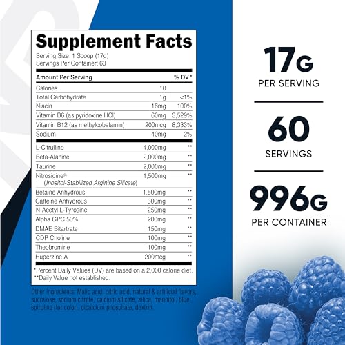 Nutricost Pre-Workout Complex Powder - Blue Raspberry (60 Servings)