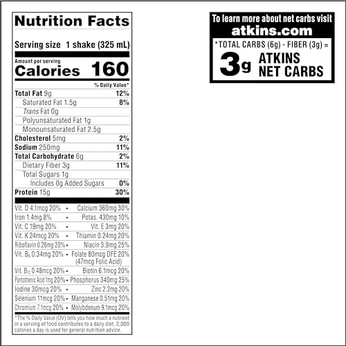 Atkins Café au Lait Iced Coffee Flavored Protein Shake – 12 Count – High Protein, Low Sugar, Low Carb, Keto Friendly
