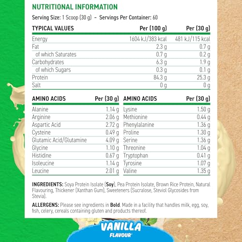 Applied Nutrition Critical Plant Vegan Protein Powder - Vanilla - 1.8kg (60 Servings) - Dairy-Free, SOYA, Pea & Brown Rice Protein