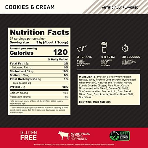 Optimum Nutrition, Gold Standard® 100% Whey, Cookies & Cream, 1.85 lb (837 g)