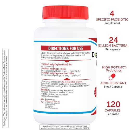 Azovast Plus Kidney Health Supplement for Dogs & Cats - 120 Capsules