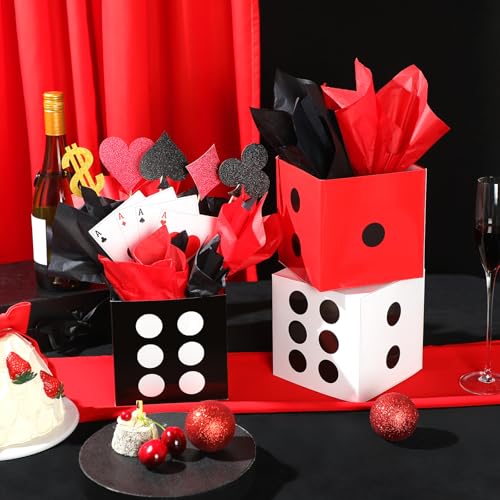 2 Set Casino Theme Party Decorations - 6x6x6 Inch Paper Poker Boxes with Centerpiece Sticks