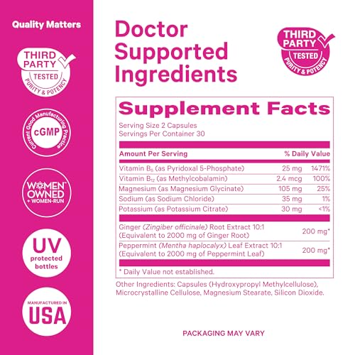 Pink Stork Vitamin B6, Ginger & Electrolyte Capsules - Digestive Support (60ct)