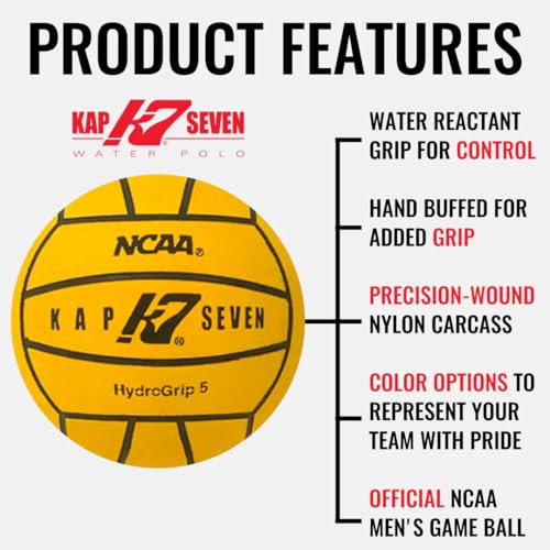 NCAA Approved KAP K7 SEVEN KAP7 Size 5 HydroGrip Water Polo Ball, Yellow