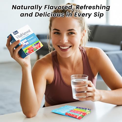 VitalHarvest 24 Sachets of Electrolyte Powder, 7 Flavors, Sugar Free for Daily Hydration, Low Sodium, Lemon-Lime, Watermelon, and Strawberry