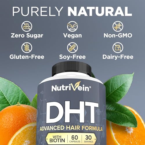 Nutrivein DHT Blocker with Biotin – Supports Hair Growth & New Follicle Growth for Men & Women – 60 Capsules (30 Day Supply)