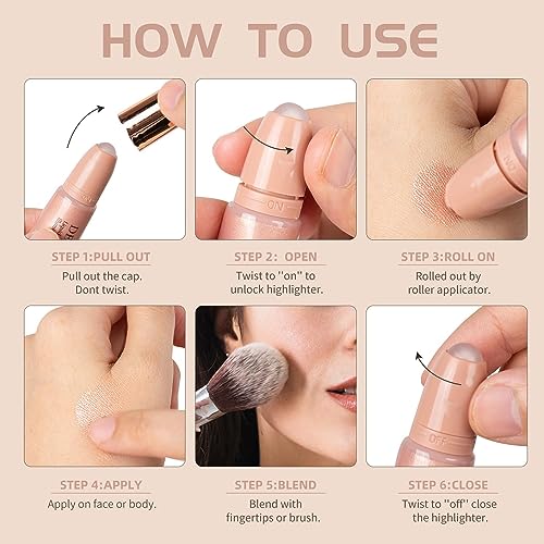 Liquid Highlighter - Roll-On Dewy Glow Glotion for Face & Body, Long-Lasting Shimmer Skin Illuminator