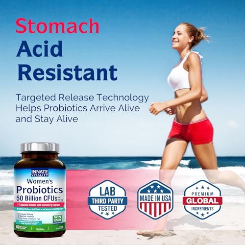 INNATE Vitality Women's Probiotics - 50 Billion CFUs, 17 Strains with Prebiotics & Cranberry Extract (60 Capsules)