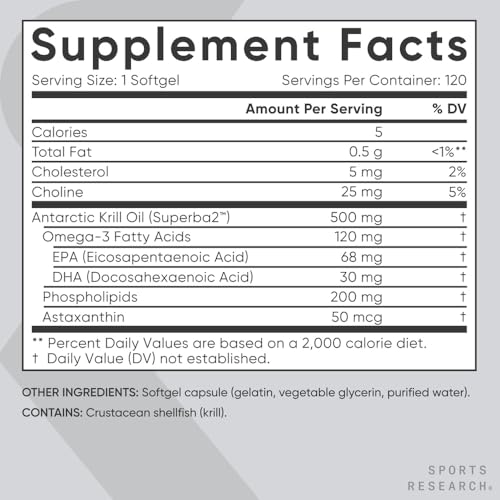 Sports Research Antarctic Krill Oil with Astaxanthin - 500 mg, 120 Softgels