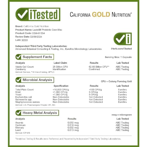 California Gold Nutrition CranMax LactoBif Probiotics 25 Billion CFU - 30 Veggie Capsules