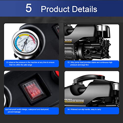 VINNYSEN Electric Pressure Washer - 2000W, 20ft Hose, for Cars, Patios, Fences