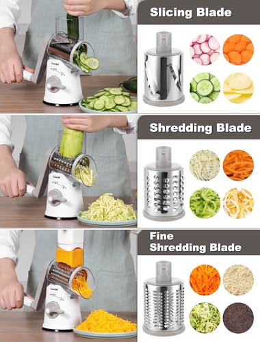 Geedel 5-in-1 Rotary Cheese Grater & Vegetable Shredder with Suction Base