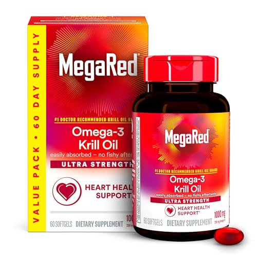 MegaRed Omega-3 Krill Oil 1000mg - Ultra Strength Softgels - 60 Count
