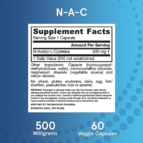 Jarrow Formulas N-Acetyl-L-Cysteine (NAC) 500mg - 100 Capsules - Antioxidant & Liver Support
