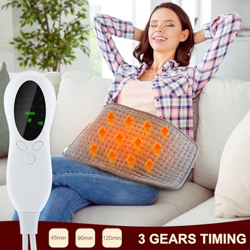 Electric Heating Pad for Back, Neck, Shoulder & Abdomen Relief - Silver Gray (13.7" x 23")