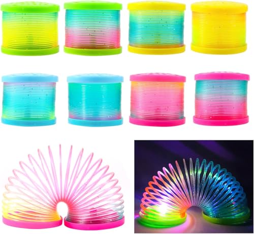 ALMEKAQUZ 8 Pack Glow Coil Spring Toy – Mini Springs Rainbow Magic Fidget Toys for Kids Boys Girls – Glow in the Dark Party Favors, Projection Star Night Light Toy, Pinata Fillers for Tod