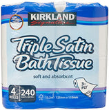 Kirkland Signature Triple Satin 3-Ply Toilet Paper, 4 Rolls Pack – Ultra Soft & Strong