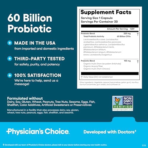 Physician's Choice 60 Billion CFU Probiotic Supplement - Natural Shelf Stable Capsules