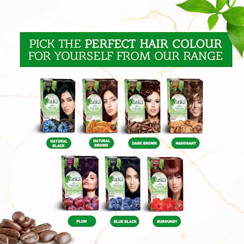 Vatika Naturals Henna Hair Colour Dark Brown (6 x 10g) - 100% Grey Coverage for Women