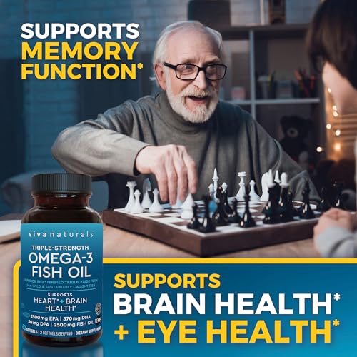 Viva Naturals Triple Strength Omega 3 Fish Oil 2500 mg | EPA, DHA, DPA - 60 Softgels