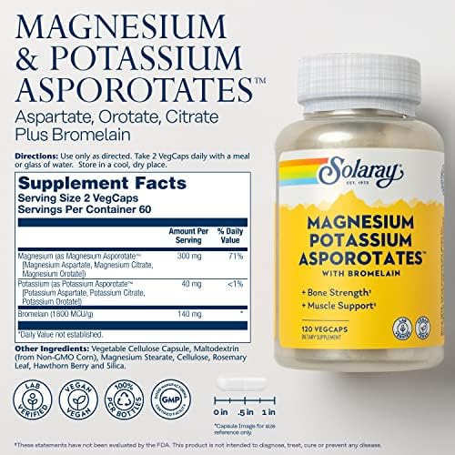 Solaray Magnesium Potassium Aspartates - Energy & Muscle Support (120 Caps)