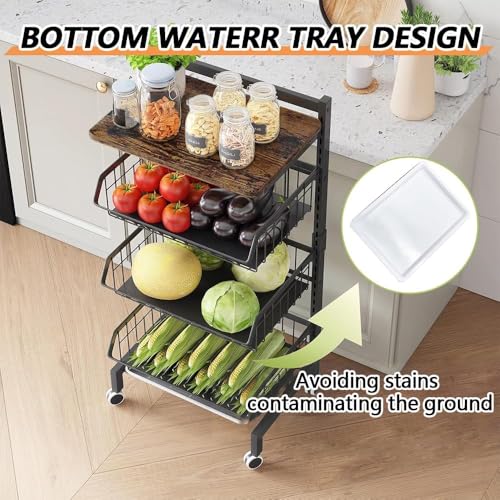 4-Tier Adjustable Fruit & Vegetable Kitchen Storage Cart with Wood Top & Wheels