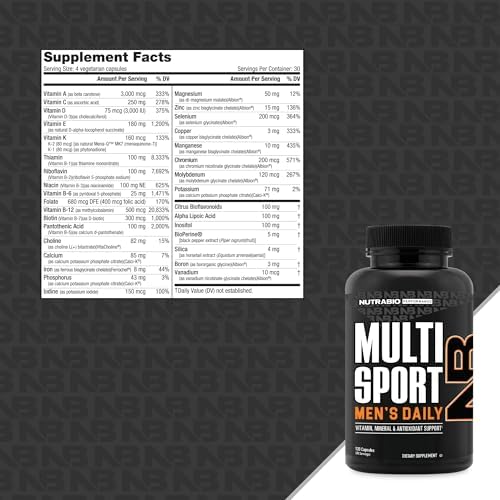 NutraBio Men's Multi Sport Formula: Fuel Your Performance (120 V-Caps)
