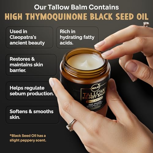 MAJU Beef Tallow Manuka Honey Balm - Unscented Skin Moisturizer with Black Seed Oil